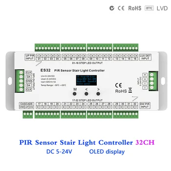 32CH Multifunkčné PIR Snímač Schodisko Svetlo LED Regulátor s-Letný Detekcie Pre DC5V - 24V WS2801 WS2811 WS2812 led Pásy