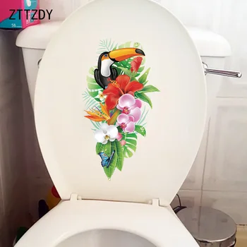ZTTZDY 14.4×26 CM Tropický Kvet Toucan Módne Wc WC Nálepky Cartoon Domov Izba Stenu zariadené, pri T2-1247