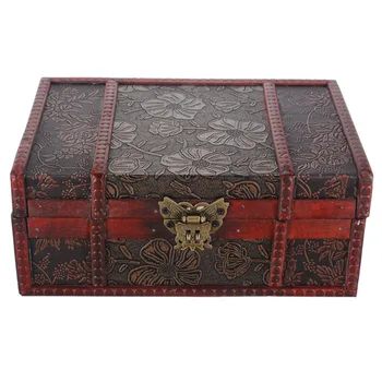 Vintage Veľké Drevené Dekoračné Šperky Zámok Hrudníka Ručné Trinket Úložný Box ForHome Dekorácie Držiteľ Kontajner