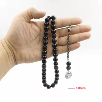 Tasbih Prírodné Čierne agates s zirkón ruženec korálky Moslimských Náramok Eid darček misbaha Islamskej vyparádiť 2021 turecký Šperky