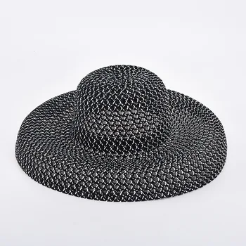 Letné PP čierna a biela slamený klobúk slnko klobúk opaľovací krém dovolenku prímorské pláže veľký okraj letné slnko klobúk slnko klobúk