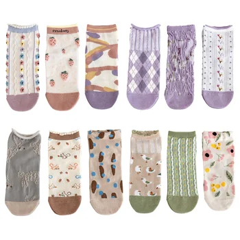 Instime 2021 Nový Štýl Candy Farby Ponožky Ženy Bavlna Kvety Dizajnér Veľkosť 35-39 3 Páry/Pack