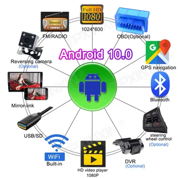 Android 10.0 1din Quad-Core Auta GPS Navigácie Hráč Univerzálny autorádio, WiFi, Bluetooth MP5 1 DIN Multimediálny Prehrávač DVD Č AHD