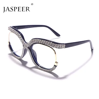 JASPEER Retro Námestie Optické Okuliare Rámy Muži Ženy Crystal Luxusné Okuliare Číre Šošovky, dioptrické Okuliare, Rám Diamond Okuliare