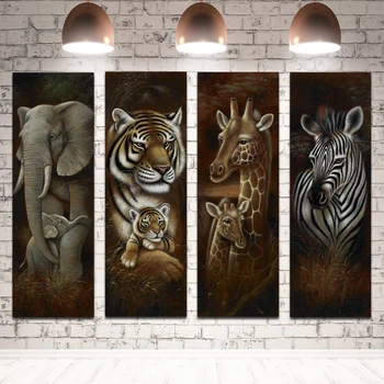 Slon, Tiger, Lev Jeleň Zebra Leopard Matka a Dieťa, Maľovanie na Plátno Zvierat Plagáty pre Obývacia Izba Dekor Wall Art
