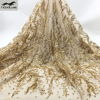 Madison Nigérijský Tylu Zlato Čipky Textílie 2020 Vysokej Kvality Afriky Oka Čipky Textílie Na Svadby Flitrami+Perličky Čipky Tkaniny