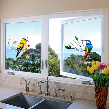 7pcs Vták Tapety Realistické Farebné Sklo Okna Dekorácie Peeping Vták Krytý Domov Spálňa, Obývacia Izba Auto zariadené, pri Nálepky