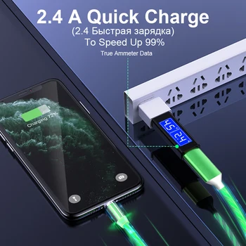 Magnetické Kábel Prúdi Svetlo LED, Kábel Micro USB, Typ C Rýchle Nabíjanie kábel Na iPhone Huawei Xiao Mobilný Telefón Káble, Kábel 1M