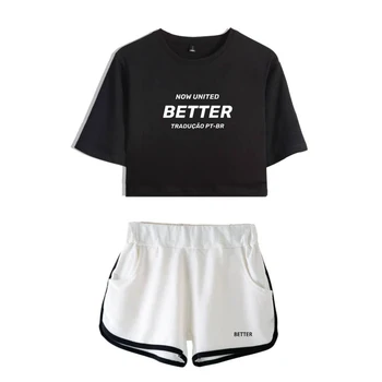 Teraz United-Lepší Album Ženy Dve Dielna Sada Šortky + T-shirt Lepšie Spojených Texty Harajuku Streetwear Hot Girl Sady