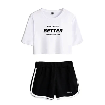 Teraz United-Lepší Album Ženy Dve Dielna Sada Šortky + T-shirt Lepšie Spojených Texty Harajuku Streetwear Hot Girl Sady