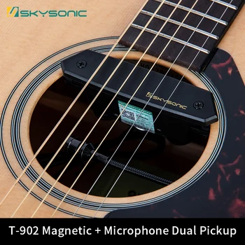 Skysonic T-902 Akustická Gitara Vyzdvihnutie Magnetické + Mikrofón Dual Pickup s Objem a Tón Kontroly nie je potrebné punč Rýchlo