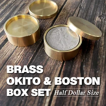 Mosadz Okito & Boston Box Set Magický Trik Pol Dolára Veľkosti Mince Zobrazujú Sa Strácajú Magia Zblízka Ilúzie Triky Kúzelníka, Rekvizity