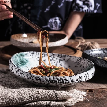 Japonský štýl, vysokú kvalitu textúrou špeciálne tvarované keramické dosky retro riadu pre domácnosť 8 palcový tanieri hrubé okraja dosky