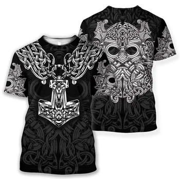 Značku oblečenia Viking Tetovanie vzor Tlač 3D Gotický t shirt Mužov tričko Lete Funny T-Shirt Krátkym Rukávom O-neck Tee tričko Topy