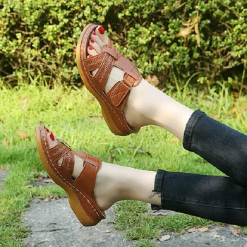 2020 Lete Ženy Klin Sandále Premium Ortopedické Otvorené Prst Sandále Vintage Anti-slip Kožené Bežné Ženské Platformu Retro Topánky