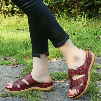 2020 Lete Ženy Klin Sandále Premium Ortopedické Otvorené Prst Sandále Vintage Anti-slip Kožené Bežné Ženské Platformu Retro Topánky