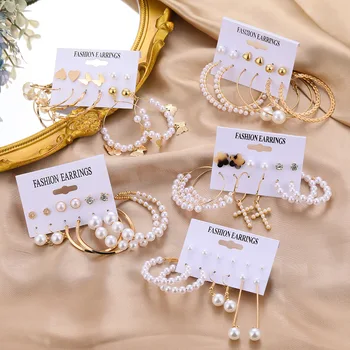AWH Vintage Pearl Náušnice Pre Ženy Dlhý Strapec Motýľ Visieť Drop EarringsBig Zlatý Kríž Sada Náušnice Šperky 2021