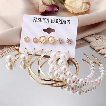 AWH Vintage Pearl Náušnice Pre Ženy Dlhý Strapec Motýľ Visieť Drop EarringsBig Zlatý Kríž Sada Náušnice Šperky 2021