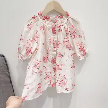 Dievčatá Kvetinový Tričko 2021 Detské Letné Boutique Oblečenie Batoľa Dievča Vintage Kvet Krátky Rukáv Top Deti Bavlnené Oblečenie