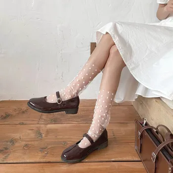 Nové Srdce Tylu Ponožky Ženy Dlho Transparentné Dot Ponožky Koleno Multra-tenké Ponožky Žena Chffion Ponožky Letné Šaty Calcetines
