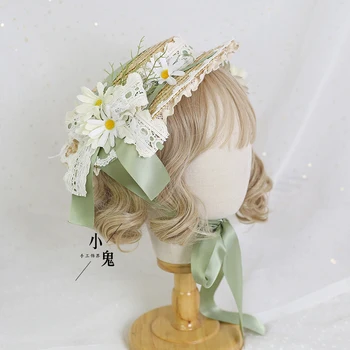 Lolita elegantný byt spp klobúk Mária čaj kvitnúce slamený klobúk páse s nástrojmi kvet