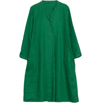 žltá červená zelená bavlnená posteľná bielizeň vintage ženy príležitostné voľné midi jeseň šaty elegantné oblečenie 2021 dámske šaty