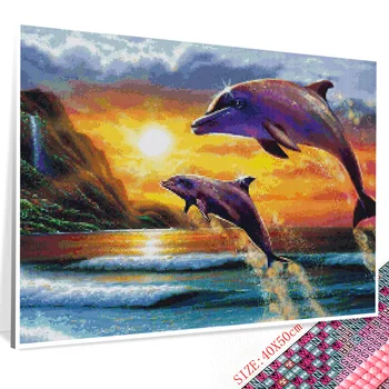 Huacan Diamond Maľovanie 5d Dolphin Plný Vrták Square/Round-Diamond Výšivky Predaj Zvierat Dekor Pre Domáce