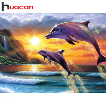 Huacan Diamond Maľovanie 5d Dolphin Plný Vrták Square/Round-Diamond Výšivky Predaj Zvierat Dekor Pre Domáce
