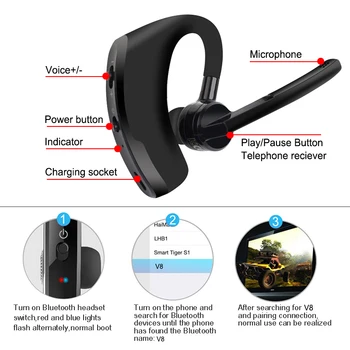 V8 Bezdrôtový Bluetooth Headset Bluetooth Slúchadlo Business Slúchadlá s Mikrofónom Handsfree pre Jazdu Auta pre Mobilný Telefón