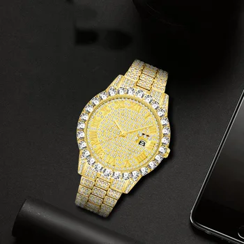 Luxusné Hip Hop Ľadový Sa Pozerať Gold Black Diamond Sledovať Top Značky pre Mužov Quartz Hodinky Relogio Masculino Muži Hodinky Reloj