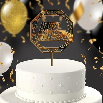 Nové Akryl Happy Birthday Cake Vňaťou Zlaté Zrkadlo Svadobnú Tortu Mulčovače Pre Narodeninovej Party Cake Dekorácie Dezert Dodávky