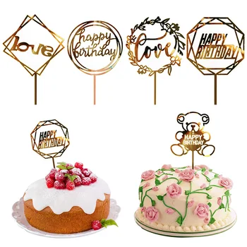 Nové Akryl Happy Birthday Cake Vňaťou Zlaté Zrkadlo Svadobnú Tortu Mulčovače Pre Narodeninovej Party Cake Dekorácie Dezert Dodávky