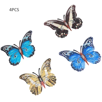 4pcs Kovový Motýľ, Nástenné Dekorácie, Závesné Socha Stenu, Kresby, Záhradné Dekorácie Miniaturas Zvierat Vonkajšie Sochy Na Dvore