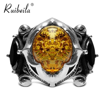 Ruibeila originálny prírodný žltý krúžok Striebro 925 šperky upscale Amber atmosférických krúžok pre mužov