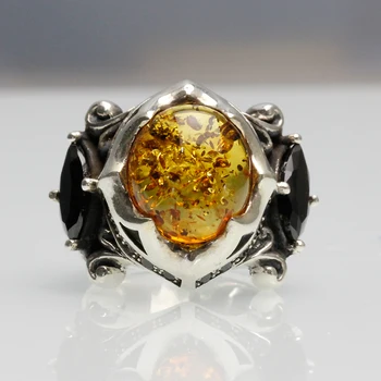 Ruibeila originálny prírodný žltý krúžok Striebro 925 šperky upscale Amber atmosférických krúžok pre mužov
