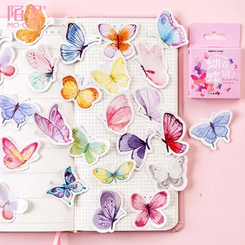 46pcs ružová Motýlie záhrady Mini box nálepky scrapbooking Cartoon zápisník dekorácie 4*4 CM