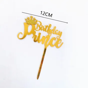 Korunná Princezná, Princ Happy Birthday Cake Mulčovače Zlato Akryl Kráľ Narodeninovú Tortu Vňaťou pre Deti Narodeninovej Party Cake Decoration