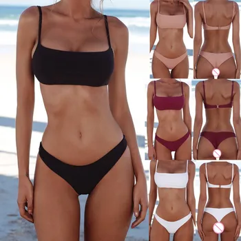 Kayotuas Ženy Bikín Hot jednofarebné Plavky Push-Up Podprsenka+Nohavičky 2ks Letné plážové oblečenie Trojuholník Slim Fit Plavky