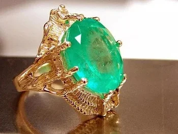 Ženy Móda 18K Gold Ring Elegantné Luxusné Prírodné Emerald Šperky, Svadobné Zapojenie Strana Veľkosť Prsteňa 5-11
