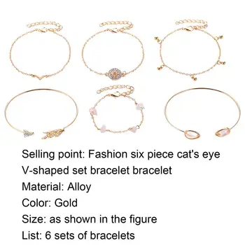 6Pcs Náramok Cat Eye Elegantné Zlaté Ženy Šperky Jednoduché Wristlet pre Ženy