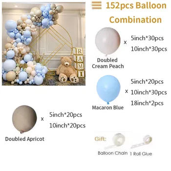 152pcs Double Cream Broskyňa Balón Garland Narodeniny Deocration Macaron Modrý Balón Arch Baby Sprcha DIY Svadobné Party Dekoroch