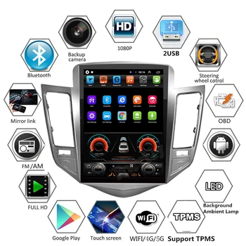 Android 10 autorádio Pre Chevrolet Cruze Dvd Prehrávač, GPS Multimediálny Systém Autoradio Navi Vertikálne Obrazovke Tesla Štýl 10.4