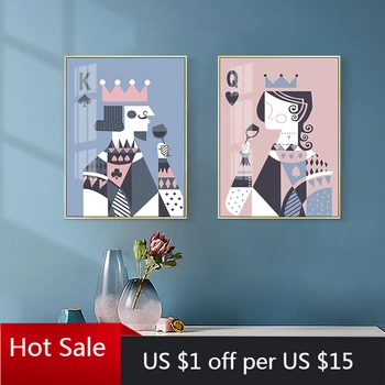 Abstrakt Poker Karty King & Queen Pitnej Maliarske Plátno Tlačiť Wall Art Decor Galéria Obrázkov Plagáty, Estetické Izba Dekor
