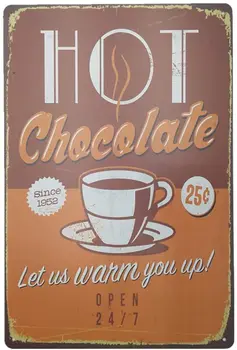 Horúca Čokoláda, Dajte Nám Teplé Až Kovové Znamení Retro Domáce Dekorácie Vintage Tin Prihlásiť Plagáty pre Bar Krčmy Domov 12 X 8 Palec