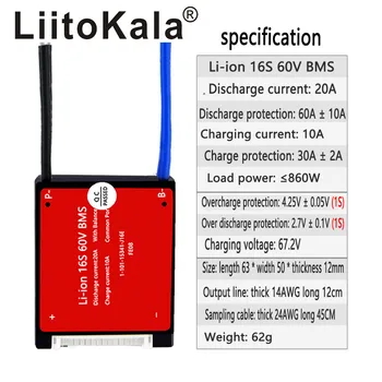 LiitoKala Li-ion 16S 60V 20A 18650 PCM batérie ochrany rada BMS PCM s vyváženým lithiumion lítiová batéria modul
