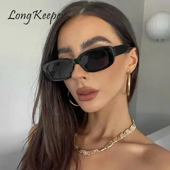 LongKeeper Klasické Retro Námestie slnečné Okuliare Ženy, Luxusné Značky Malý Obdĺžnik Slnečné Okuliare Vintage Čierna Žena Oculos De Sol UV