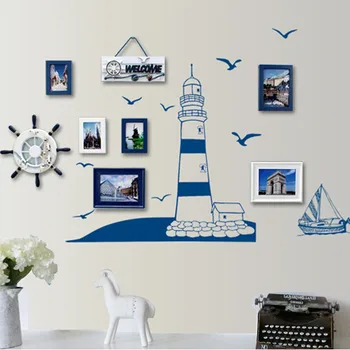DIY Domáce parede nástenná maľba obtlačky tapety 2016 Newcome Vymeniteľné samolepky na Stenu s Modrý Oceán Loď Plaviť Lode Seagull Veža
