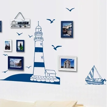 DIY Domáce parede nástenná maľba obtlačky tapety 2016 Newcome Vymeniteľné samolepky na Stenu s Modrý Oceán Loď Plaviť Lode Seagull Veža