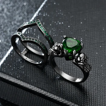 Gotický Lebky Prst čierna žena snubné prstene set Pre Ženy, Dievča, Červené Srdce Crystal CZ Rose Šperky Darček Dropshipping