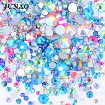 JUNAO 1400pcs Mesiac Odtieň Farby Mix Veľkosť Skla Drahokamu Flatback Crystal Kameň Nechtov Kamienkami Nálepky Lepidlo Na Nechty, Dekorácia